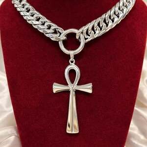 Chunky Silver Ankh Cross Choker Ac 20